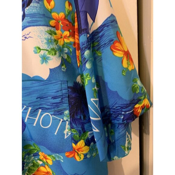 VINTAGE MADE IN HAWAII 60s‎ 70s HAWAIIAN Button SHIRT Men’s Sz L Blue - Picture 5 of 8